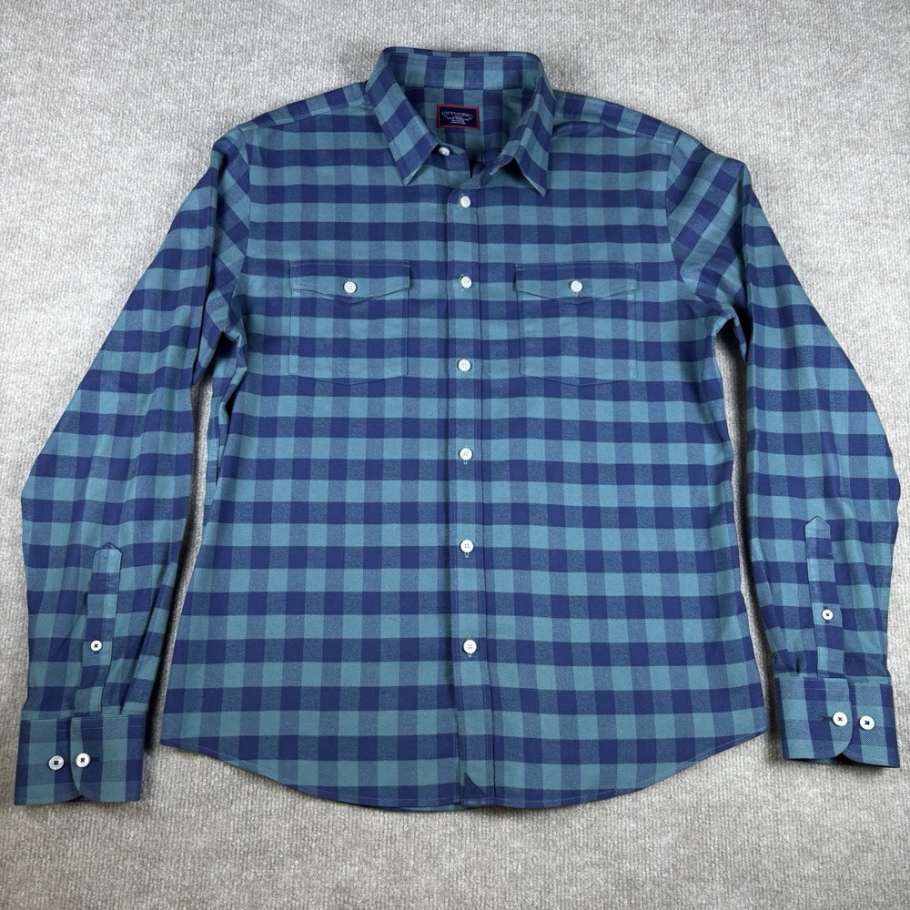 UNTUCKit Vigouroux WF Mens Large Slim Blue Green Plaid Flannel Shirt Cotton
